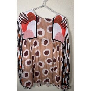 Blank London Boho Abstract Print 100% Viscose‎ Peasant Blouse Women's Large L